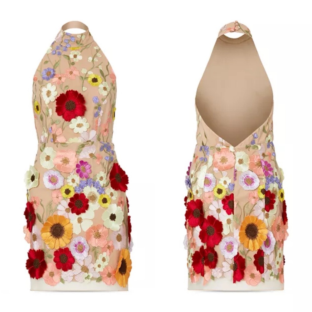 Milly Hariet 3D Floral Embroidered Halter Mini Dress Size 10 NWT - Picture 11 of 12